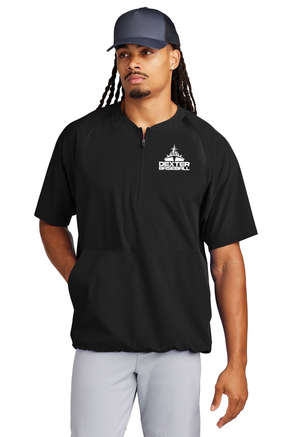 Sport-Tek Repeat 1/2-Zip Short Sleeve Jacket- Black, Iron Grey Sport-Tek Repeat 1/2-Zip Short Sleeve Jacket- Black, Iron Grey