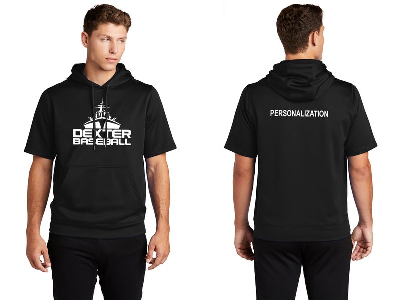 Sport-Tek Sport-Wick Fleece Short Sleeve Hooded Pullover- Black, Grey