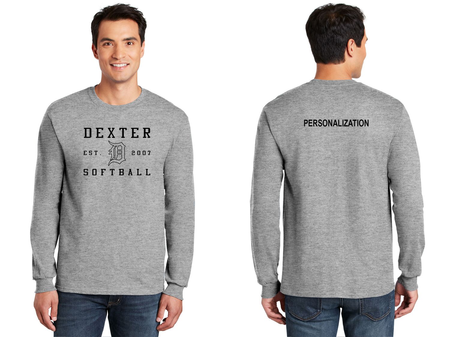 Adult Soft Cotton Long Sleeve T-Shirt-Grey/Maroon