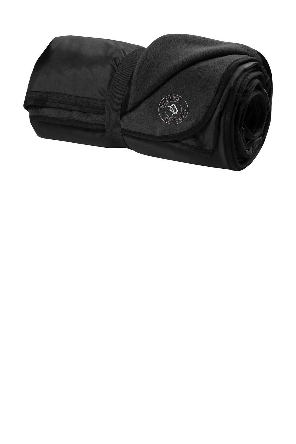 Fleece & Poly Travel Blanket-Black/Dark Grey