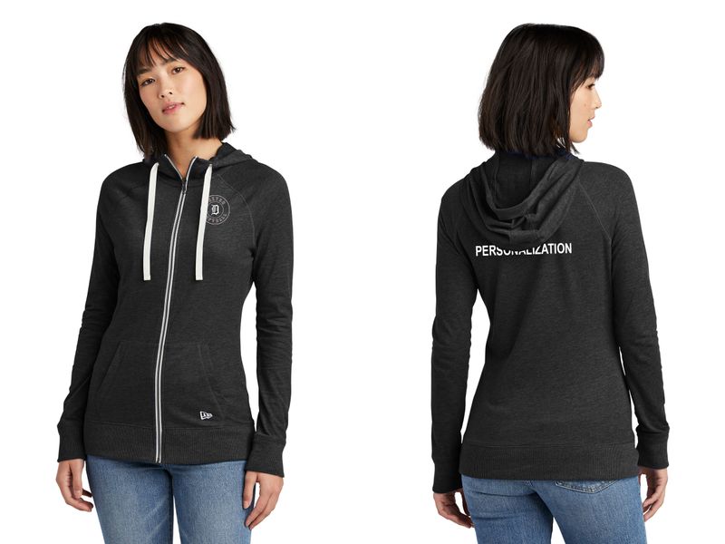 Ladies Sueded Cotton Blend Full-Zip Hoodie-Grey/Black