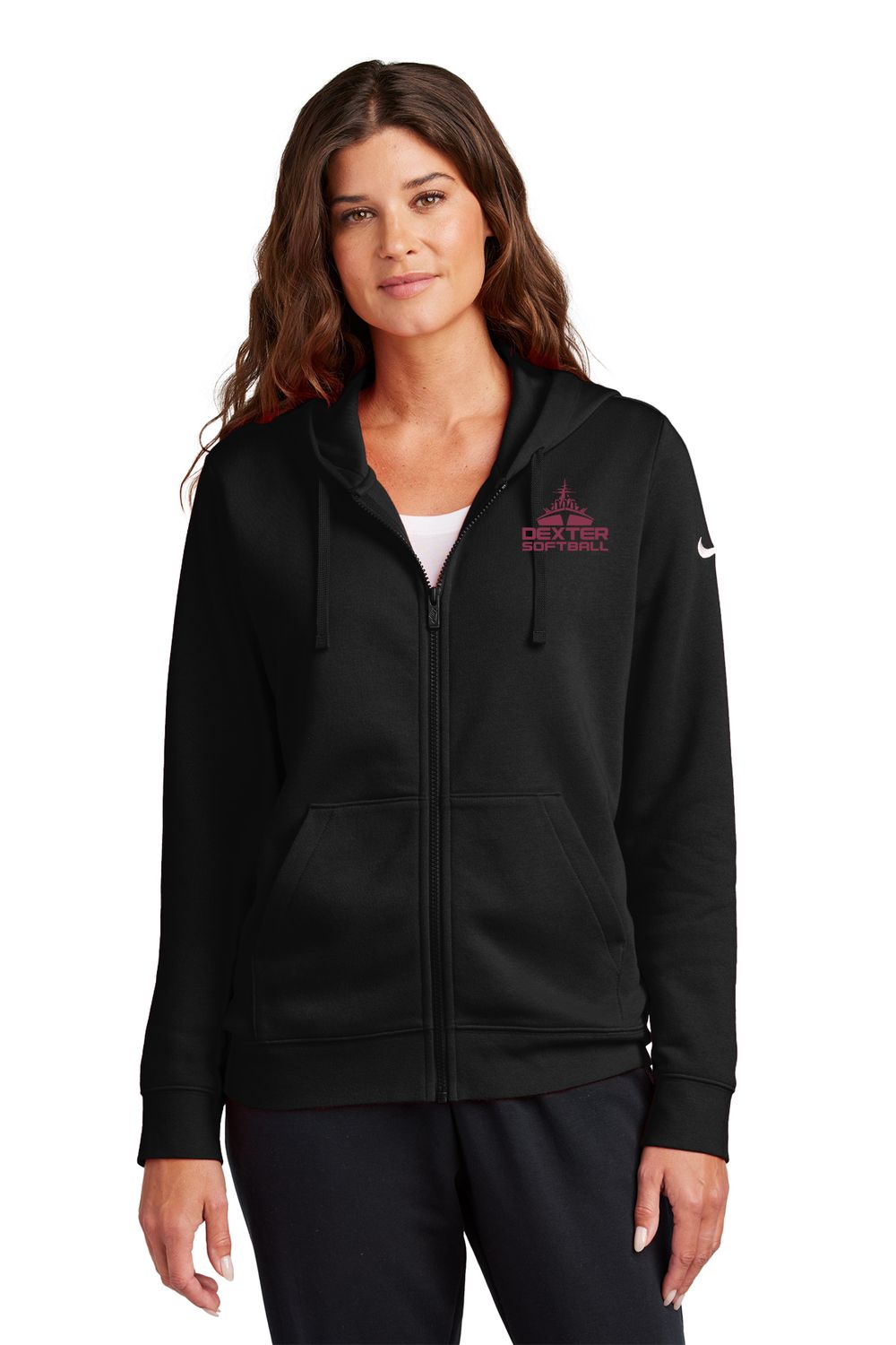 [TEAM GEAR] Nike Ladies Club Fleece Sleeve Swoosh Full-Zip Hoodie- Black (PMS506C)