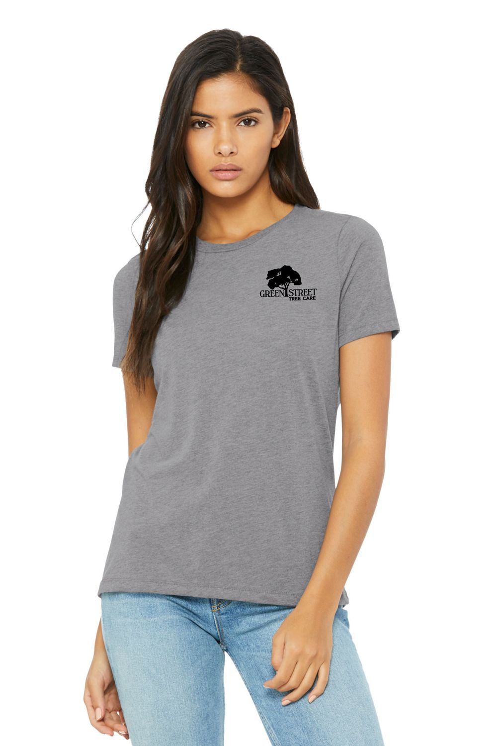 Ladies' Bella & Canvas Relaxed Triblend T-Shirt- Black, Athletic Grey, Olive, Navy, Dusky Blue (Front logo only)