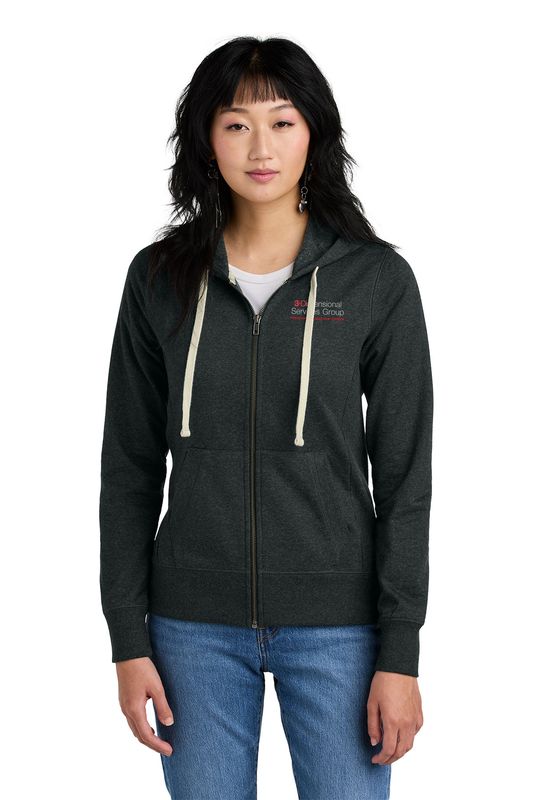 District Women's Re-Fleece Full-Zip Hoodie-Black, Charcoal Heather,  Heathered Navy, True Navy