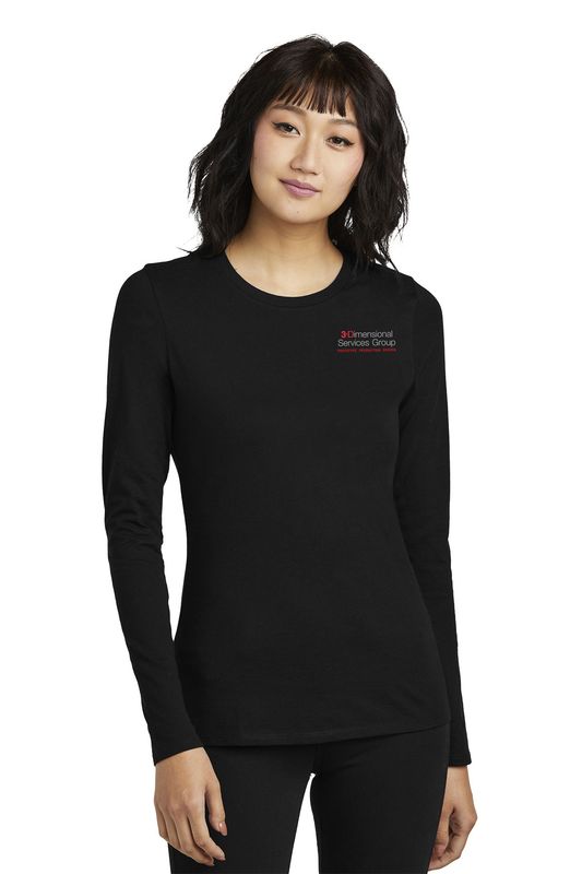 District Women’s Perfect Blend CVC Long Sleeve Tee- Black, Heathered Charcoal, Light Heather Grey