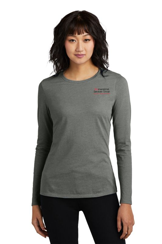 District Women’s Perfect Blend CVC Long Sleeve Tee- Black, Heathered Charcoal, Light Heather Grey
