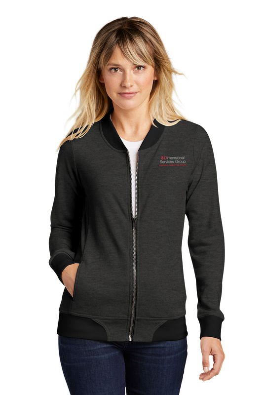 Ladies Lightweight French Terry Bomber- Black, Heather Black