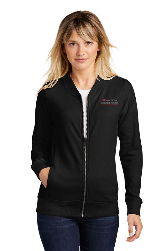 Ladies Lightweight French Terry Bomber- Black, Heather Black