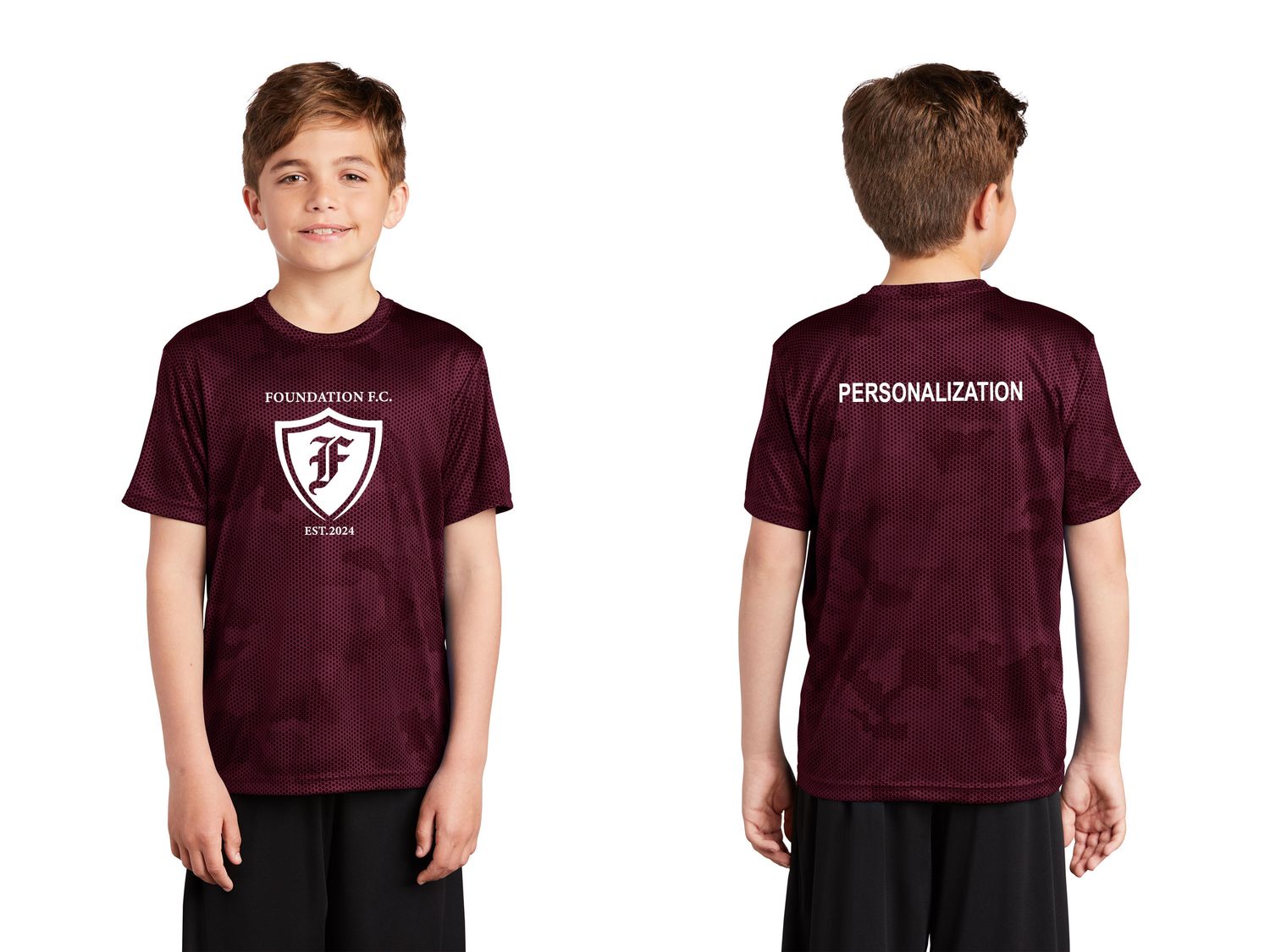 Sport-Tek Youth CamoHex Tee-Maroon, Iron Grey, White