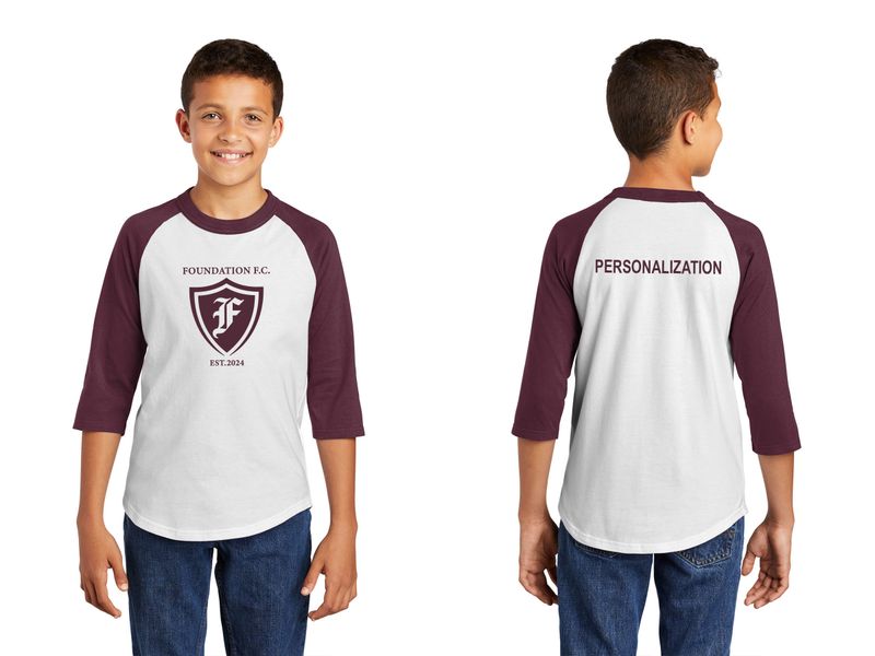 Youth Baseball Tee-White/Maroon, Heather Grey/Black