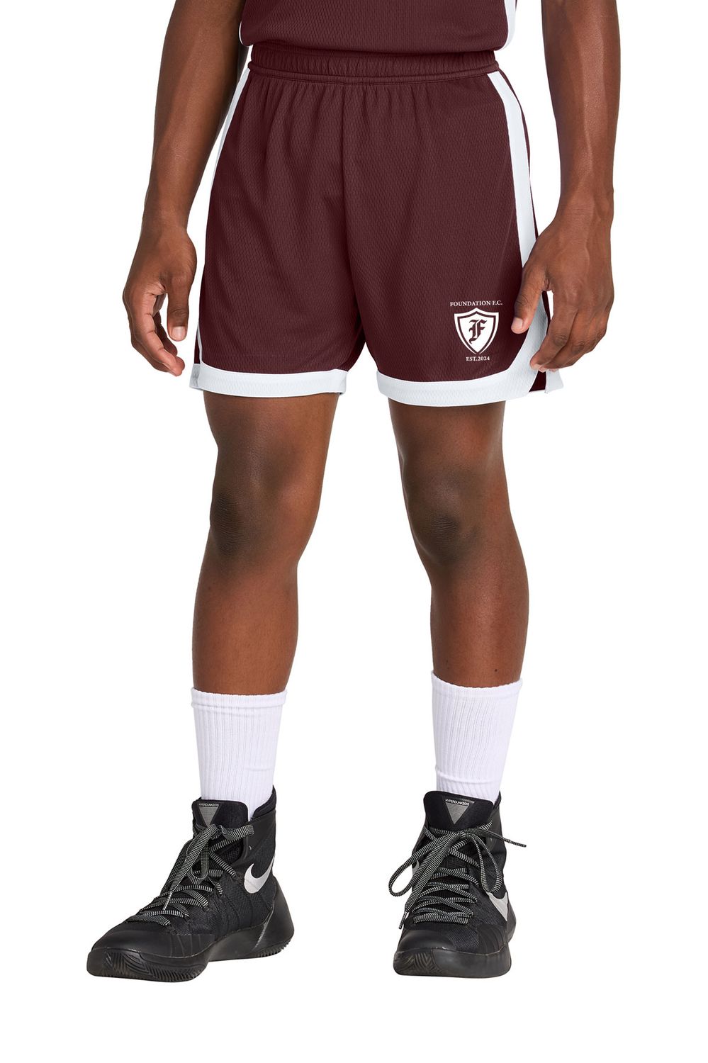 Sport-Tek Youth Rival Basketball 5” Short- Maroon/White, Black/White