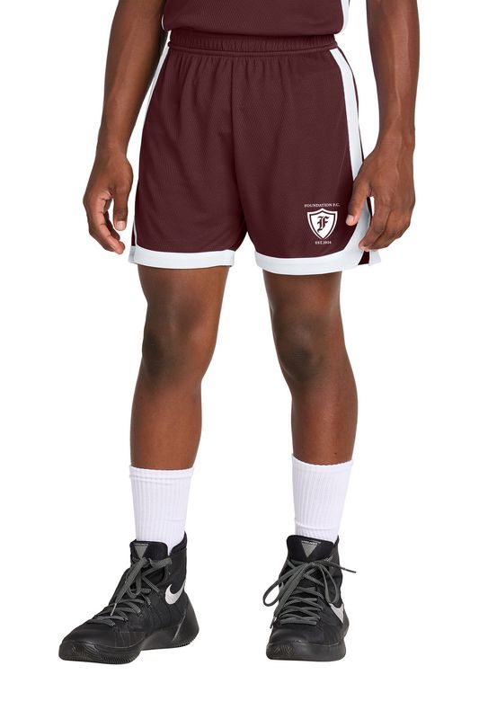 Sport-Tek Youth Rival Basketball 5” Short- Maroon/White, Black/White