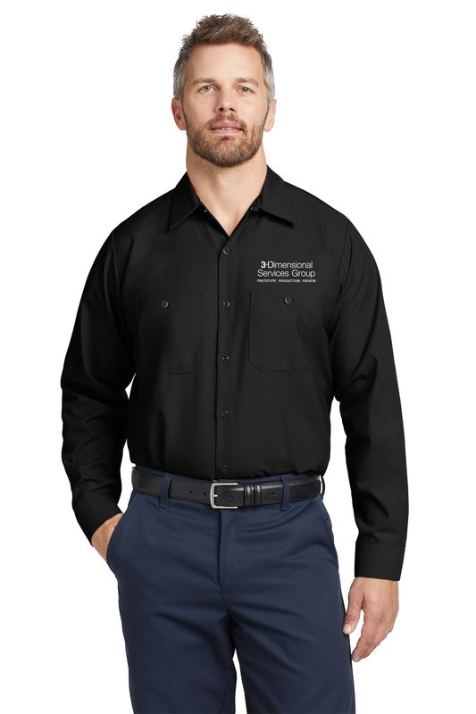 Red Kap LONG Size, Long Sleeve Industrial Work Shirt- Black, Charcoal, Navy, Grey, Light Grey