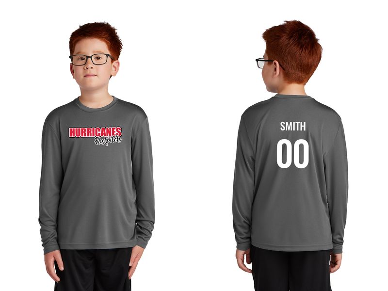 Youth Long Sleeve Performance T -Black/ Iron Grey/ White