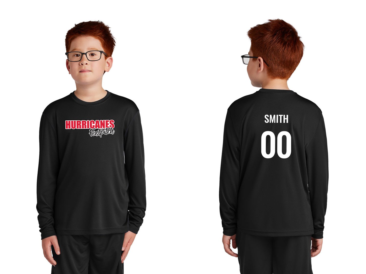 Youth Long Sleeve Performance T -Black/ Iron Grey/ White