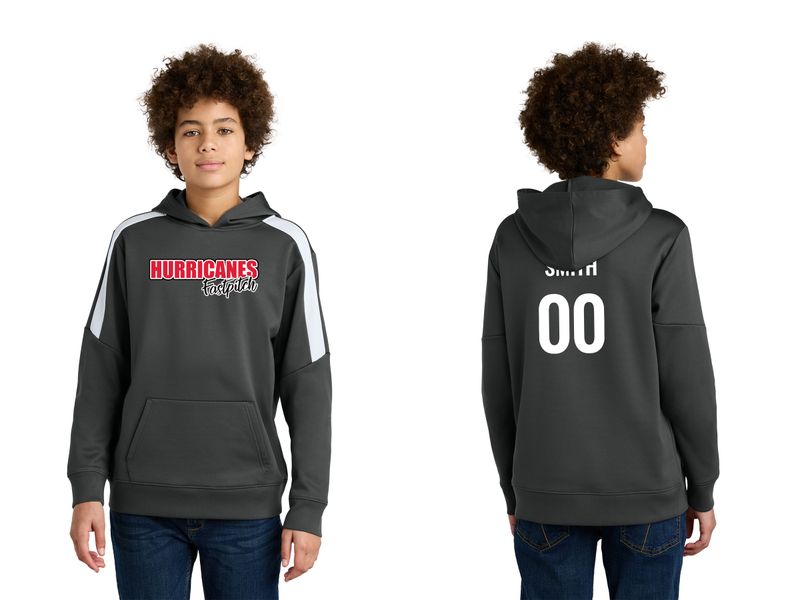 Sport-Tek Youth Sport-Wick Fleece United Pullover Hoodie- Black/Red, Grey/White