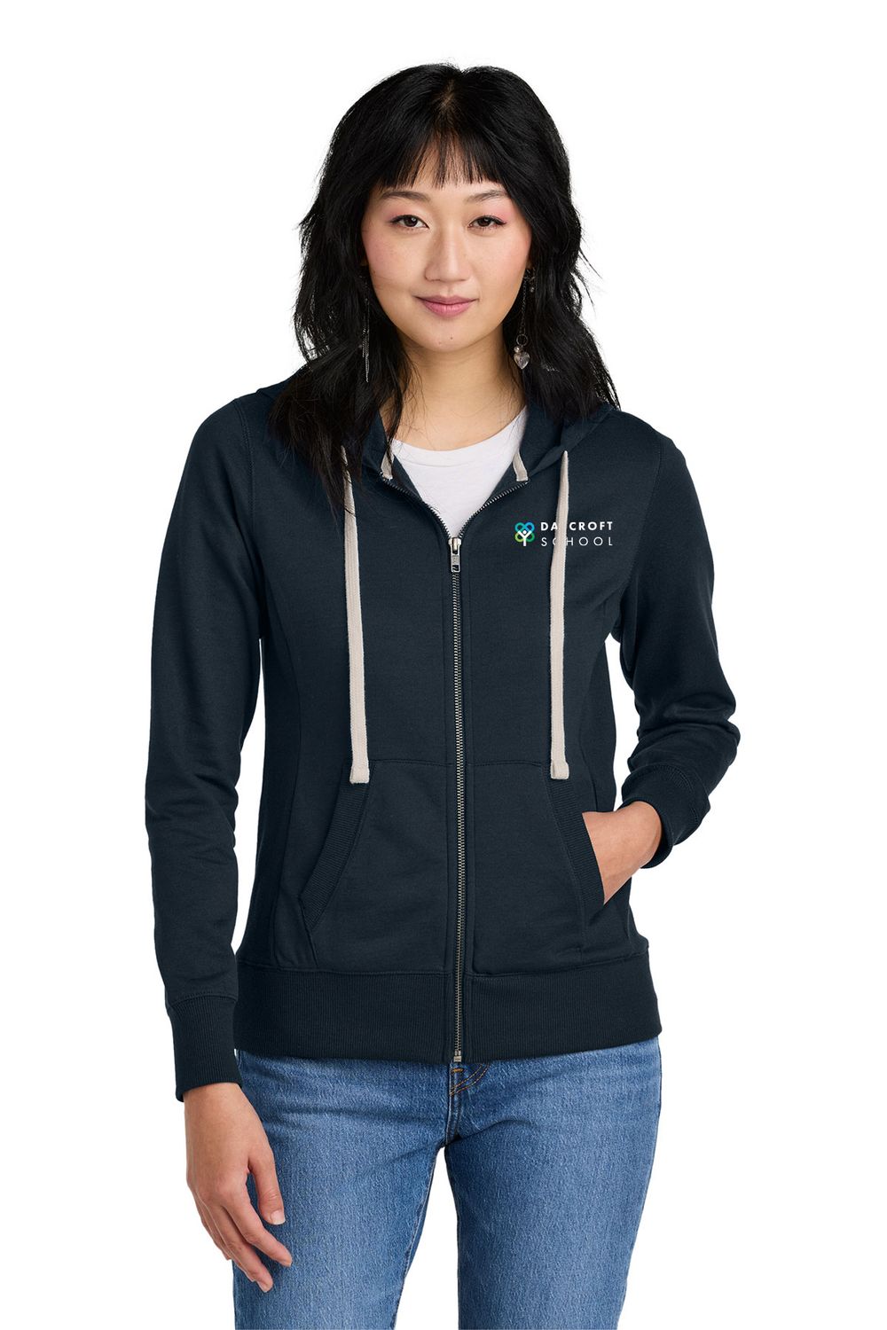 Women's Full Zip Fleece Hoodie- Navy, Light Grey, Black