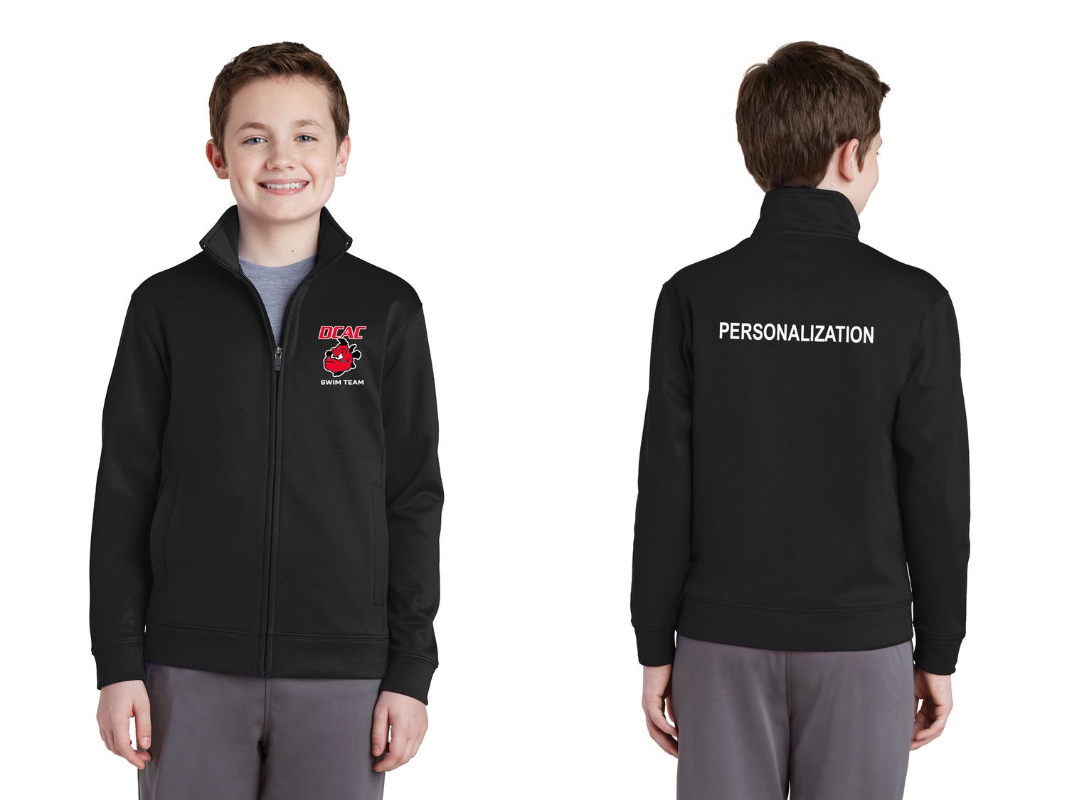 Youth Performance Fleece Full Zip Jacket-Black/Red