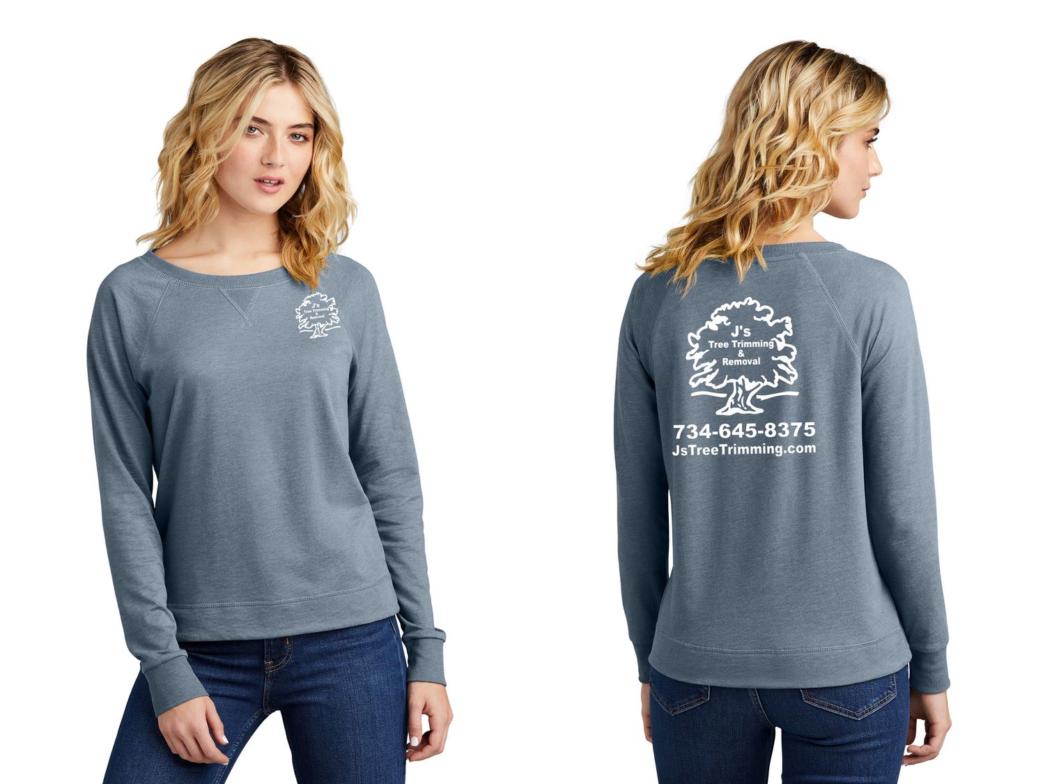 District Women’s Featherweight French Terry Long Sleeve Crewneck- Light Grey, Dark Grey, Flint Blue