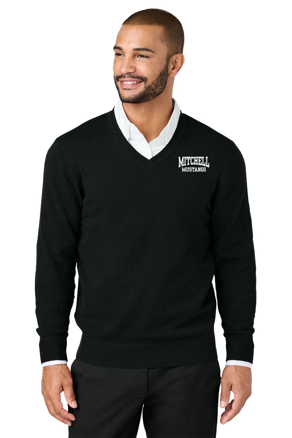 NEW Port Authority V-Neck Sweater- Black/Charcoal Heather/Heather Grey
