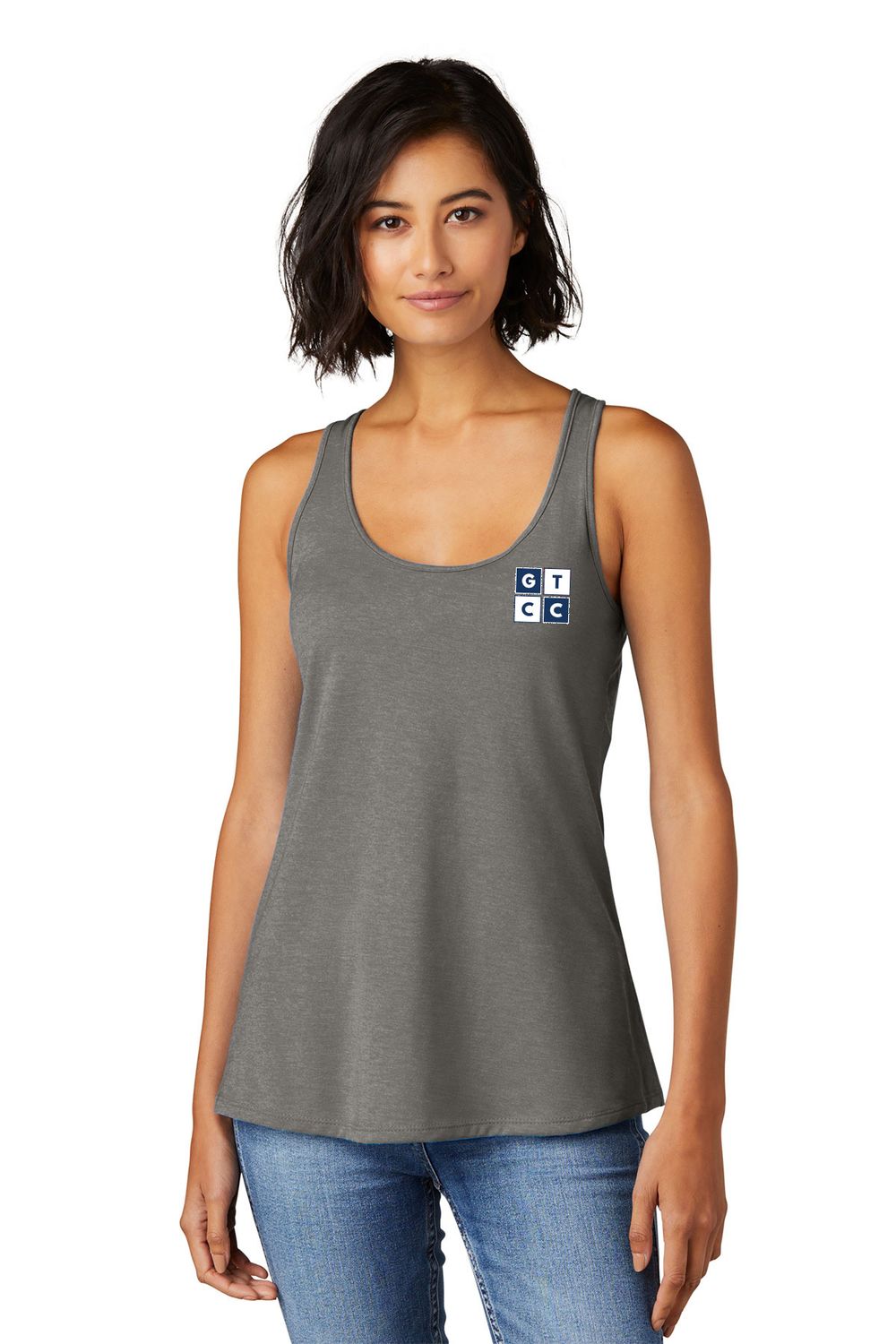 Ladies District Gathered Tank - Grey Frost, Navy, White