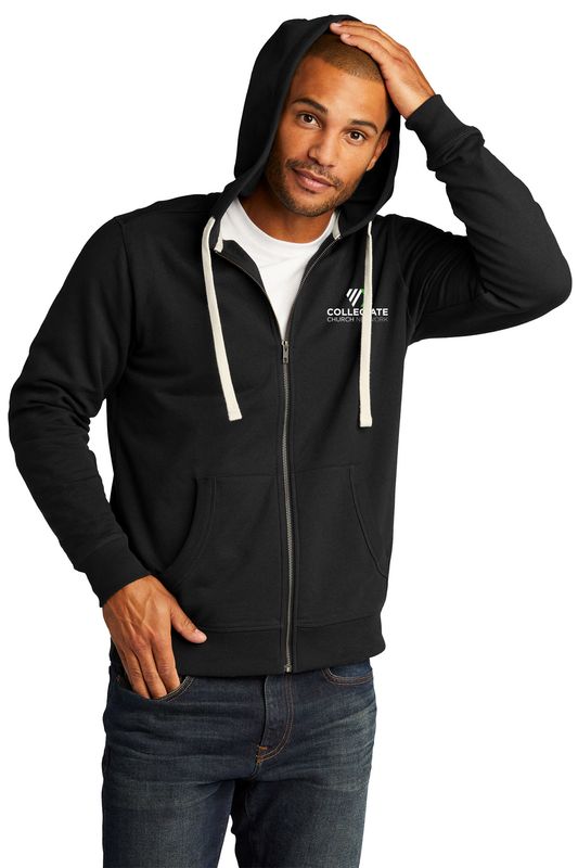 Unisex District Re-Fleece Full-Zip Hoodie- Black, Light Grey