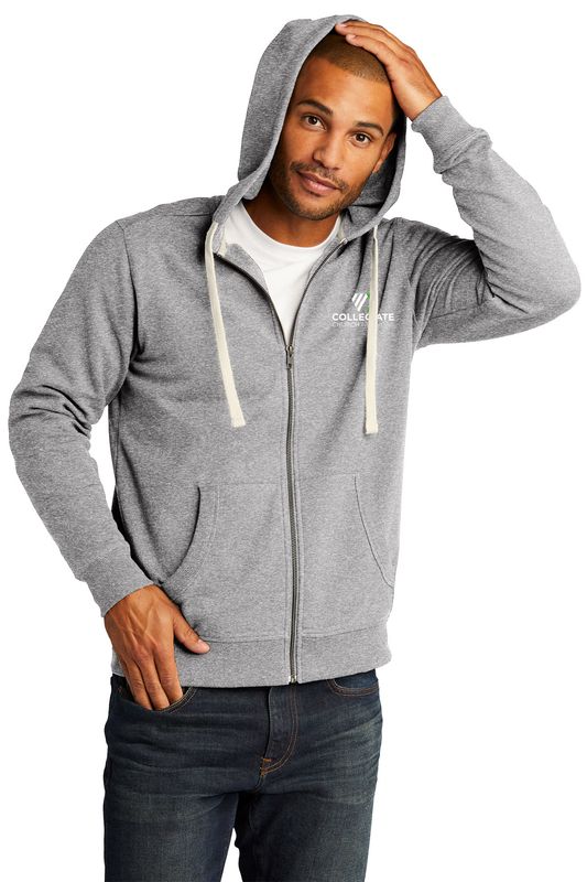 Unisex District Re-Fleece Full-Zip Hoodie- Black, Light Grey
