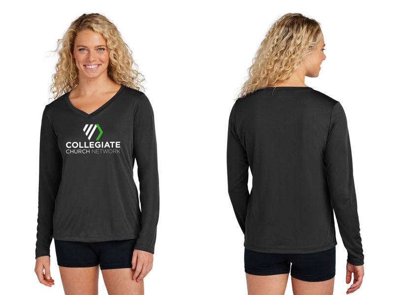 Ladies Long Sleeve Performance Tee- Black, Concrete Grey, White