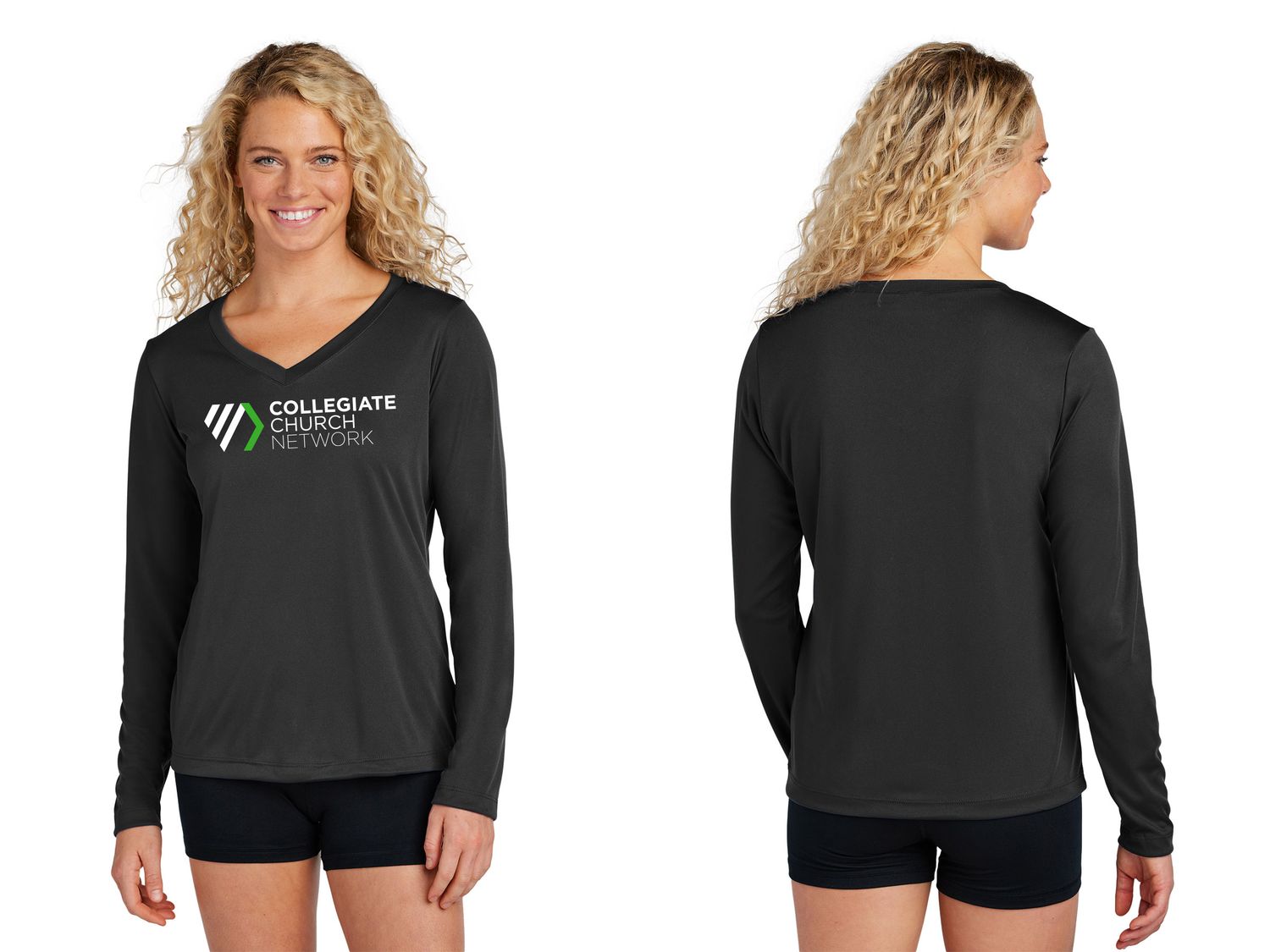 Ladies Long Sleeve Performance Tee- Black, Concrete Grey, White