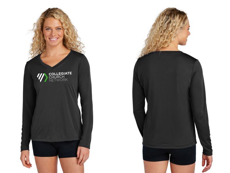 Ladies Long Sleeve Performance Tee- Black, Concrete Grey, White
