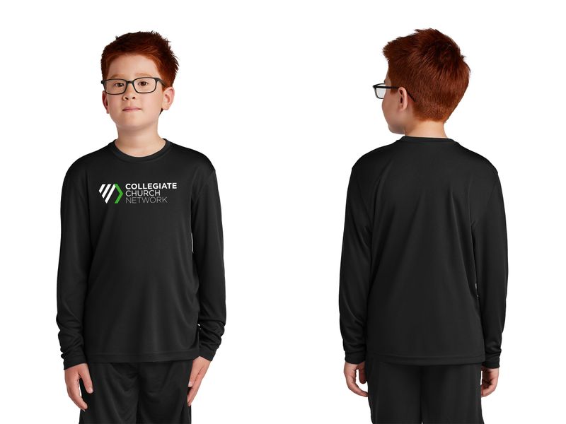 Youth Long Sleeve Performance Tee- Black, Concrete Grey, White