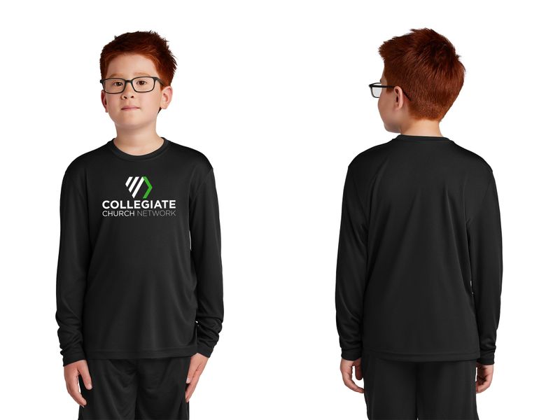 Youth Long Sleeve Performance Tee- Black, Concrete Grey, White