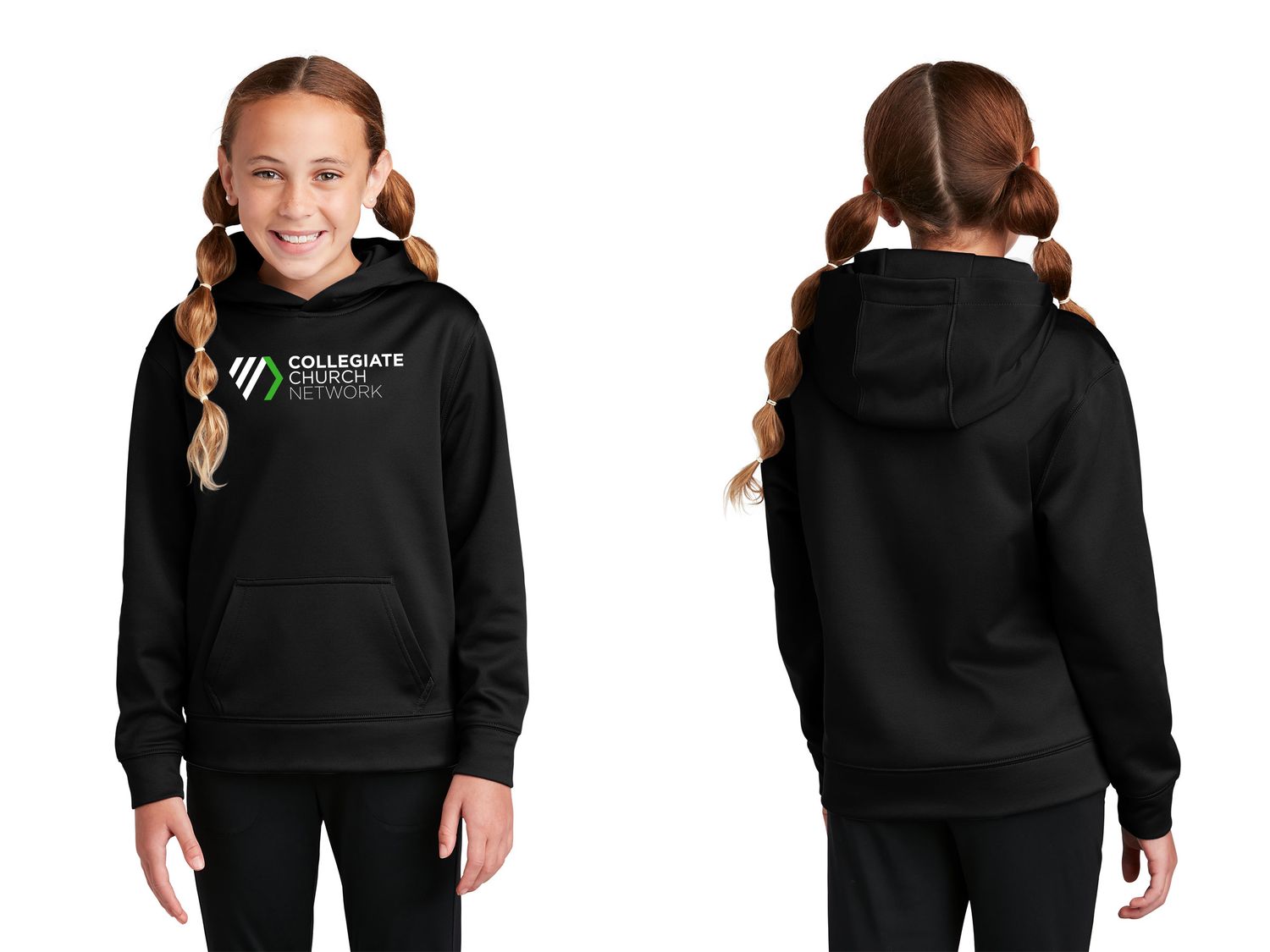 Youth Performance Hooded Sweatshirt- Black, Dark Smoke Grey