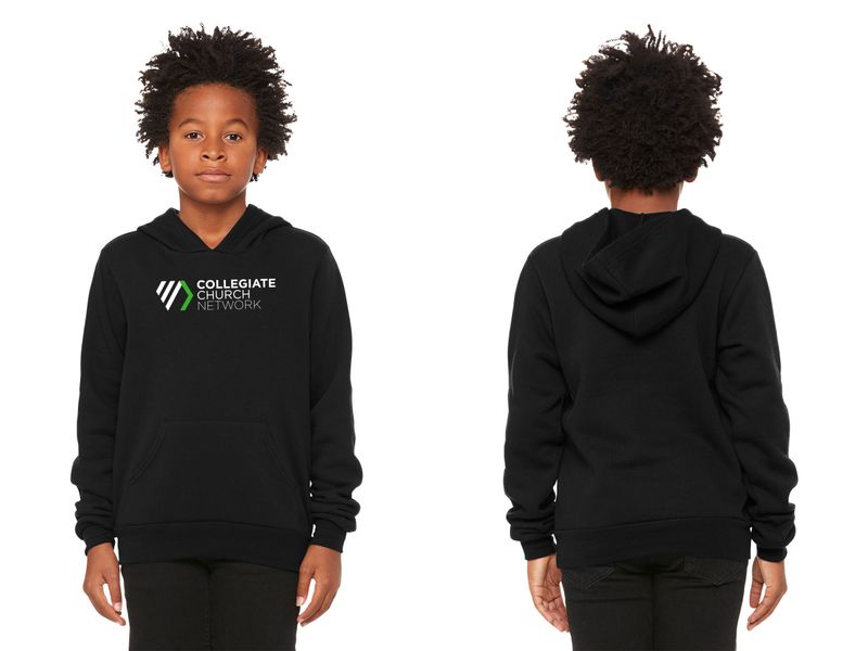 Youth Sponge Fleece Pullover Hoodie-Athletic Heather, Black
