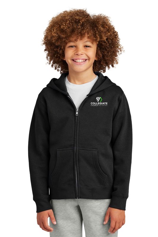 District Youth Fleece Full Zip Hood- Black, Grey