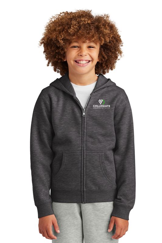 District Youth Fleece Full Zip Hood- Black, Grey