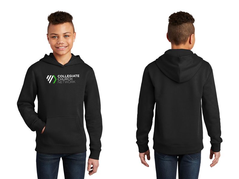 Youth District Fleece Hoodie- Black, Light Heather Grey