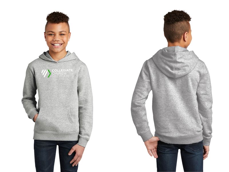 Youth District Fleece Hoodie- Black, Light Heather Grey