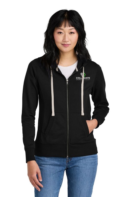 District Women&#39;s Re-Fleece Full-Zip Hoodie-Black, Light Heather Grey