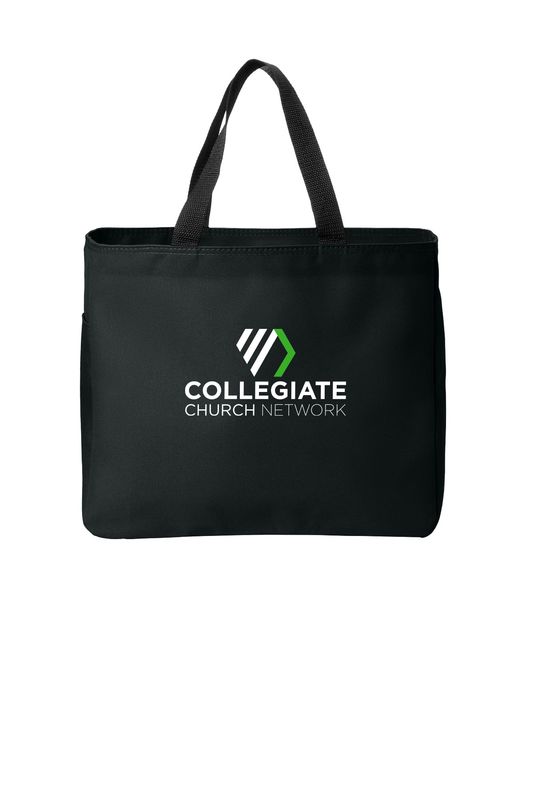Port Authority Essential Tote- Heather Grey, Black, Chrome, White