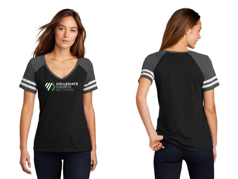 Women’s Game Day V-Neck Tee-Black/Heather Charcoal, White/Black