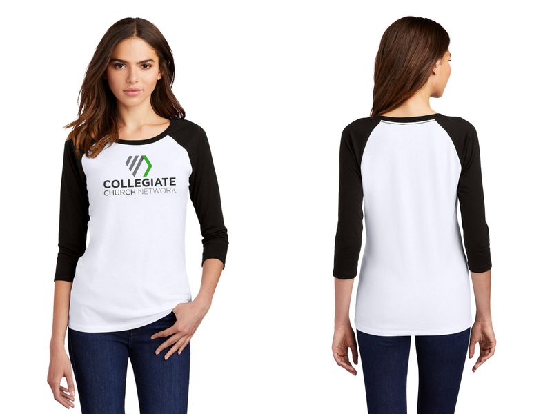 Women’s District Tri 3/4-Sleeve Raglan- Black Frost/Grey Frost, Black/White, Grey Frost/White