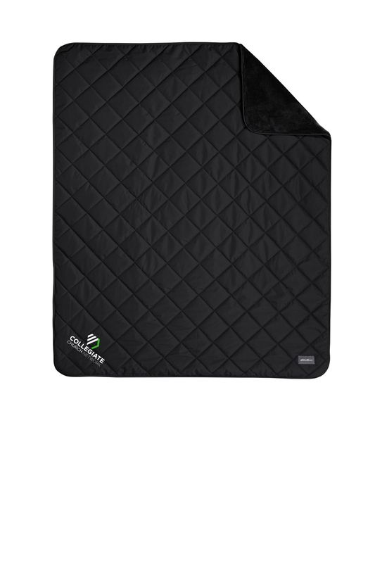 Eddie Bauer Quilted Insulated Fleece Blanket-Black, Grey, River Blue Navy