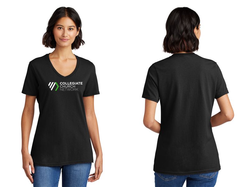 Port & Company Women's Core Cotton V-Neck Tee- Ash, Dark Heather Grey, Black