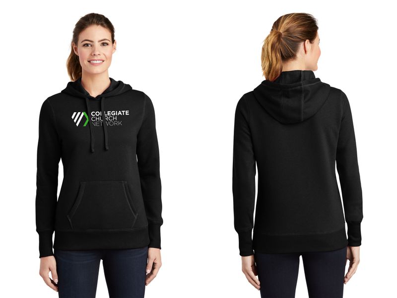 Ladie's Pullover Hooded Sweatshirt- Black, Vintage Grey