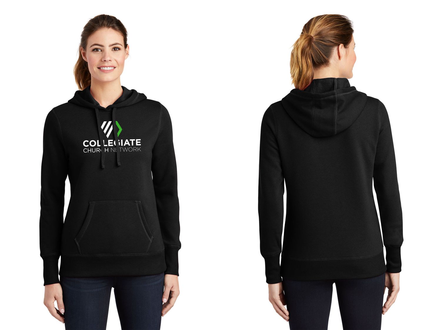 Ladie's Pullover Hooded Sweatshirt- Black, Vintage Grey