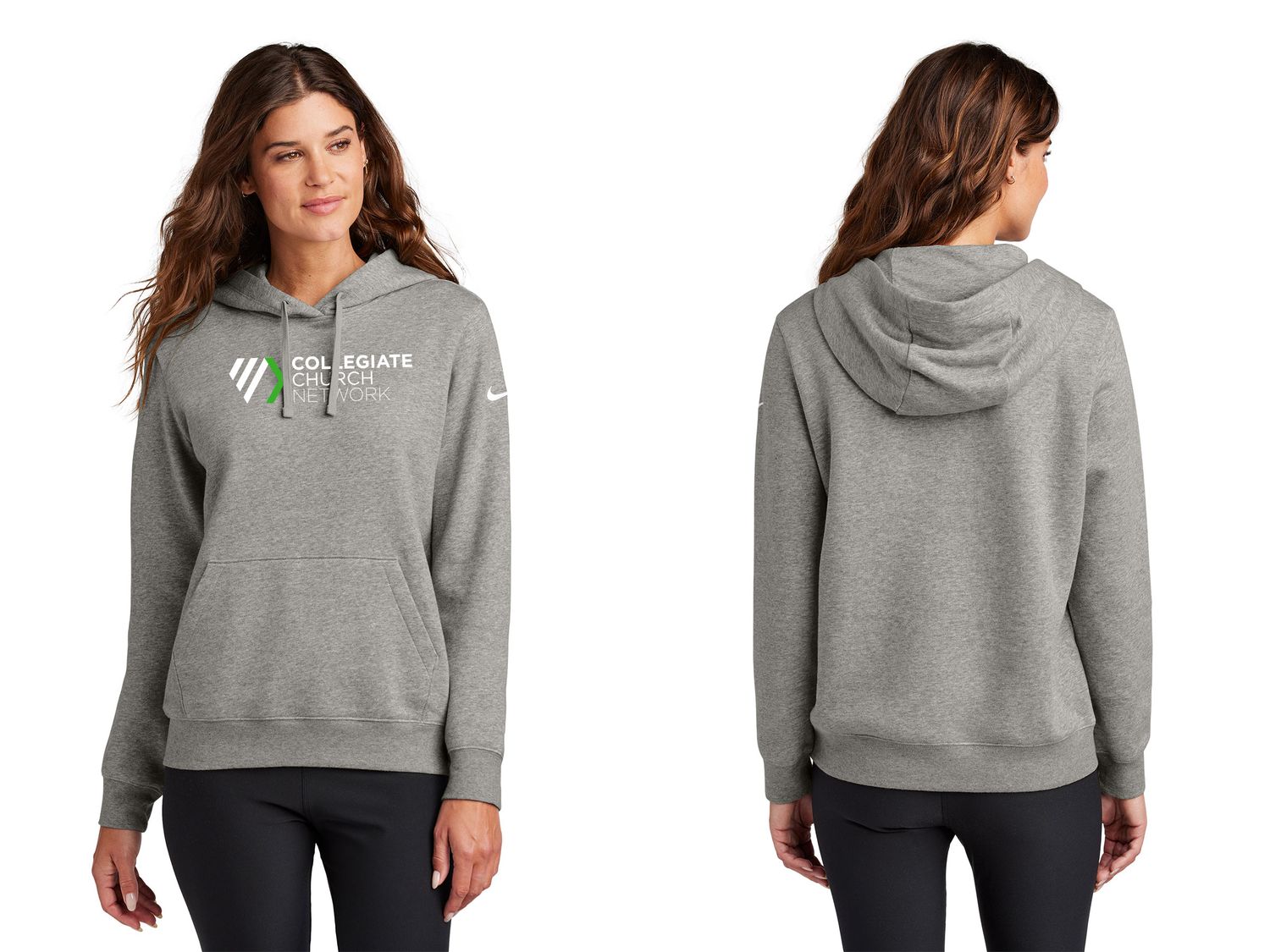 Nike Women's Cotton Fleece Hooded Sweatshirt - Black, White, Dark Grey Heather