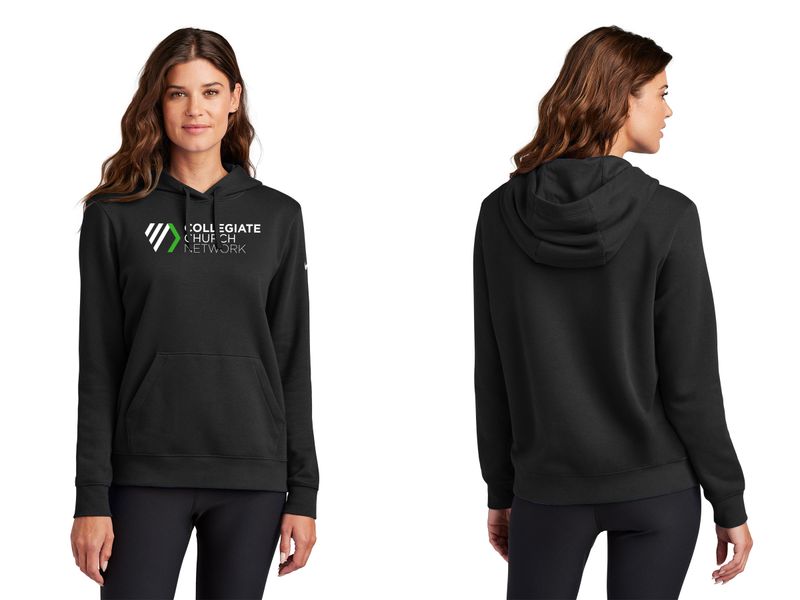 Nike Women&#39;s Cotton Fleece Hooded Sweatshirt - Black, White, Dark Grey Heather