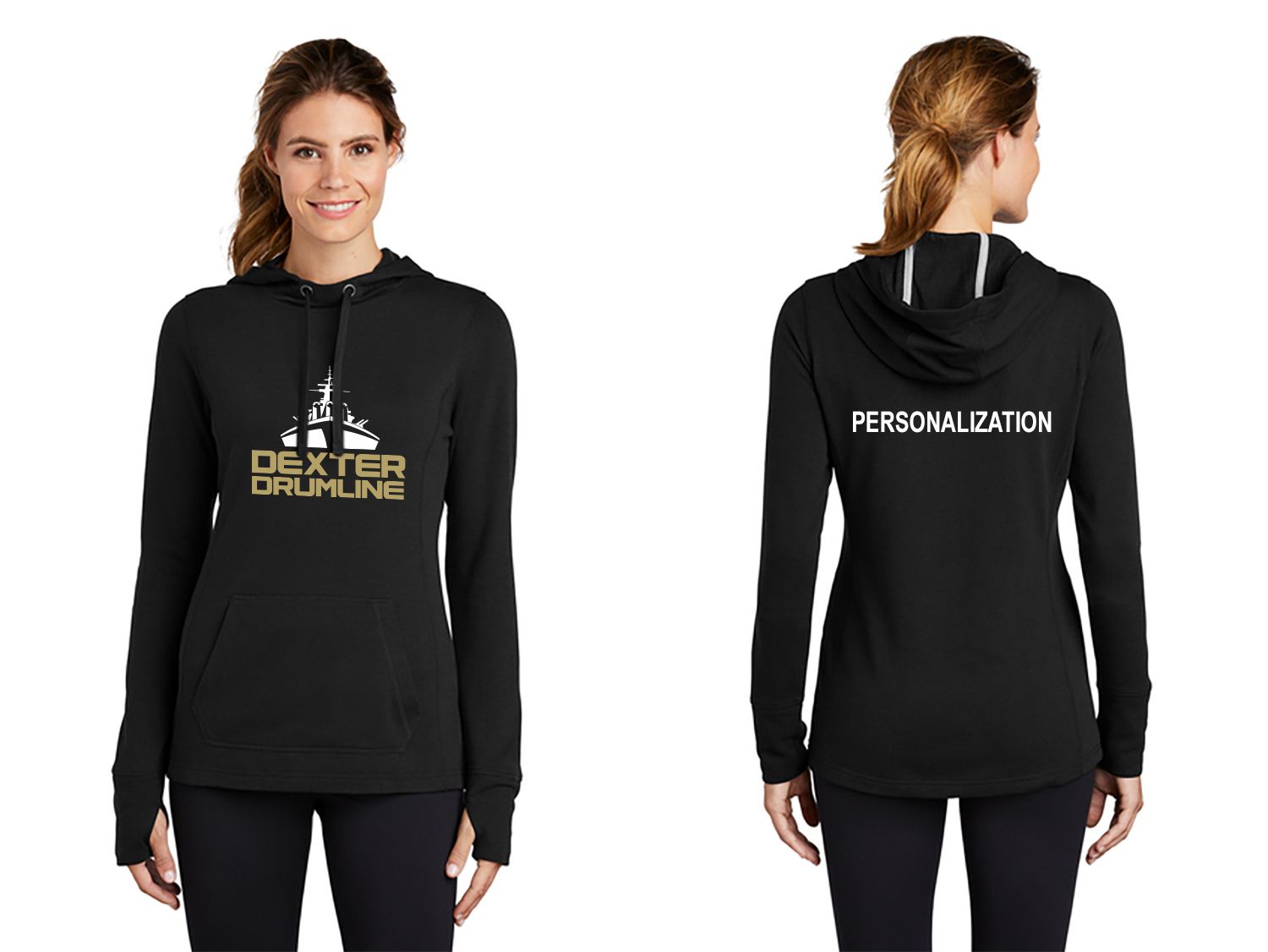 Ladies Sport Tek Tri-Blend Wicking Fleece Hooded Pullover- Black Solid