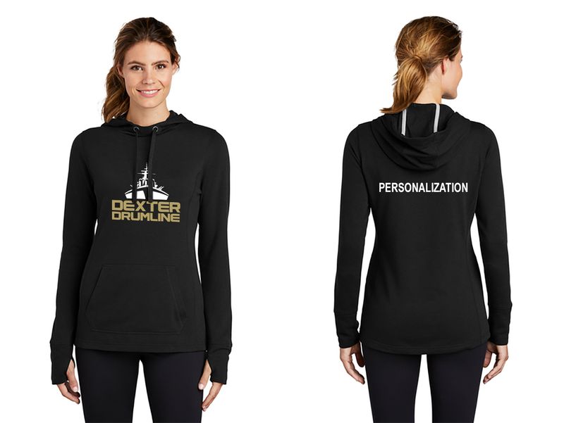 Ladies Sport Tek Tri-Blend Wicking Fleece Hooded Pullover- Black Solid
